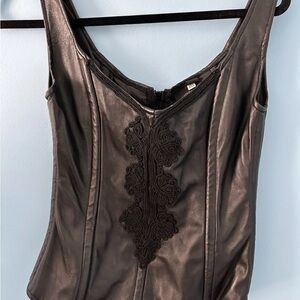 Hilary’s Vanity Edgy Black Leather Embellished Corset Top